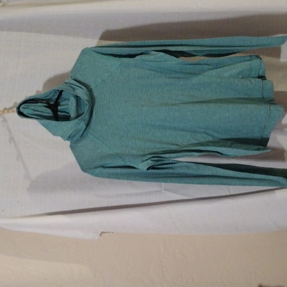 Turquoise w/ faint pink stripe Columbia pullover hoodie sweater Size M - Picture 1 of 6